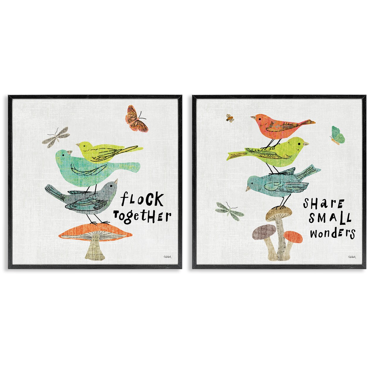 Stupell Industries Flock Together Share Birds 2 pc Framed Giclee Wall Art Set Design by Sue Schlabach